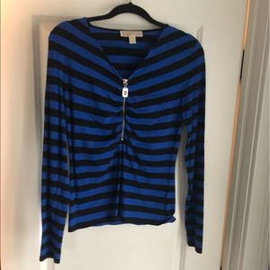 MICHAEL M K  Blue & Black Striped Top w/ Zipper